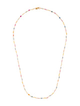 Multi-Colored Sapphire Round Beads Wire Wrap Necklace, Yellow Gold