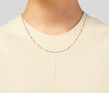 Multi-Colored Sapphire Round Beads Wire Wrap Necklace, Yellow Gold