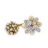 Pearl Clusters Open Ring with Mixed Cut Diamonds, 18K Gold