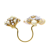 Pearl Clusters Open Ring with Mixed Cut Diamonds, 18K Gold