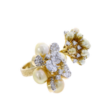 Pearl Clusters Open Ring with Mixed Cut Diamonds, 18K Gold