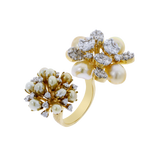 Pearl Clusters Open Ring with Mixed Cut Diamonds, 18K Gold