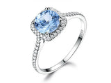 Round Aquamarine Sky Blue Cubic Zirconia Halo Setting with Stone Mounting Sterling Silver Ring