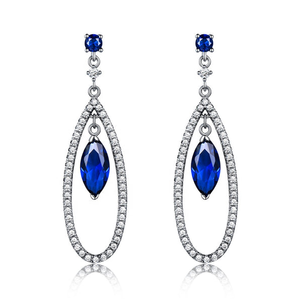 Dangling Round and Marquise Blue Cubic Zirconia Sterling Silver Earrings