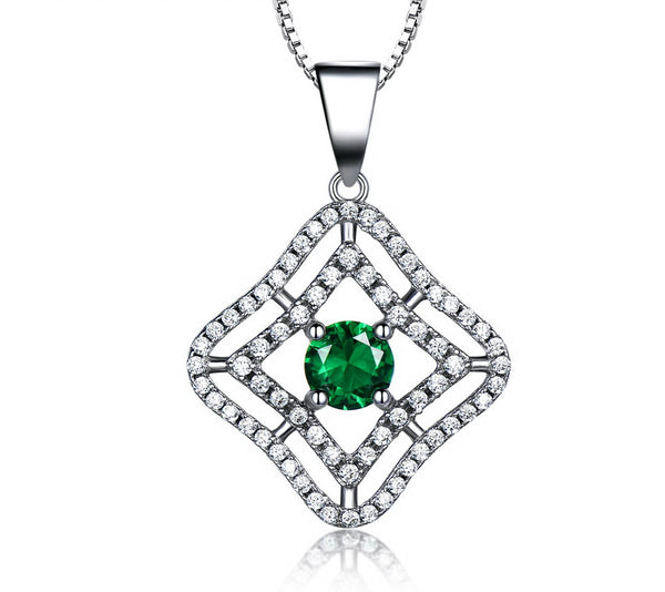 Quad-Shape Round Emerald Green Cubic Zirconia Pendant Necklace, Sterling Silver