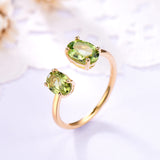 Double Oval Peridot Green Cubic Zirconia Sterling Silver Open Ring