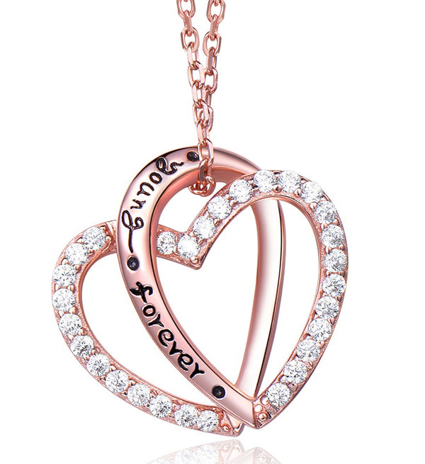 Double Heart Cubic Zirconia Pendant Necklace, Sterling Silver