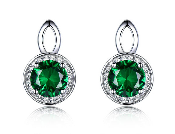 Round Emerald Green Cubic Zirconia with an Oval Design, Sterling Silver Earrings