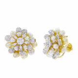 Cluster Pearl and Diamond Earrings, 18K Yellow Gold