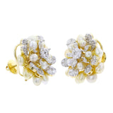 Cluster Pearl and Diamond Earrings, 18K Yellow Gold