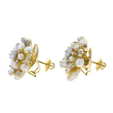 Cluster Pearl and Diamond Earrings, 18K Yellow Gold