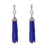 Sapphire Beads Tassel Earrings with Diamonds and Onyx, 18k