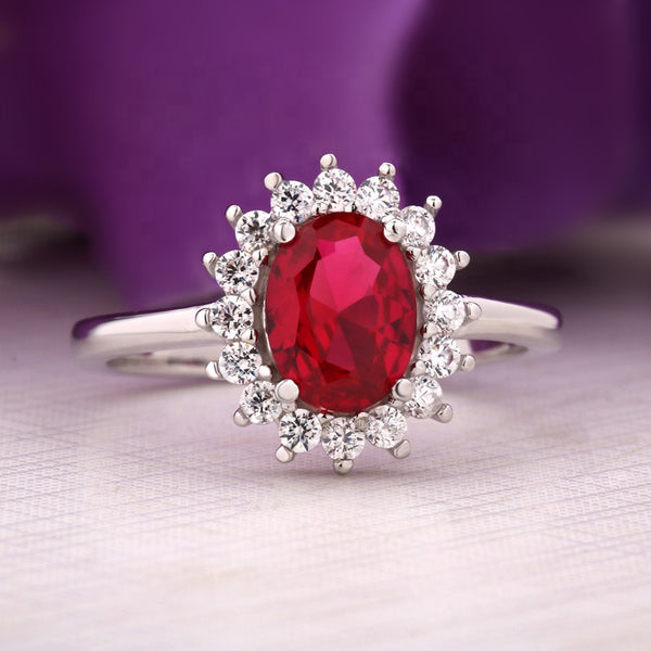 Ruby Red Oval Cubic Zirconia Sterling Silver Ring