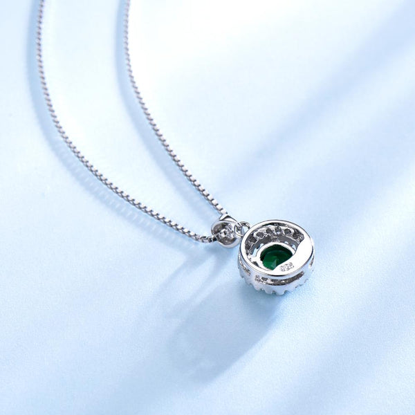 Round Emerald Green Cubic Zirconia Pendant Necklace, Sterling Silver