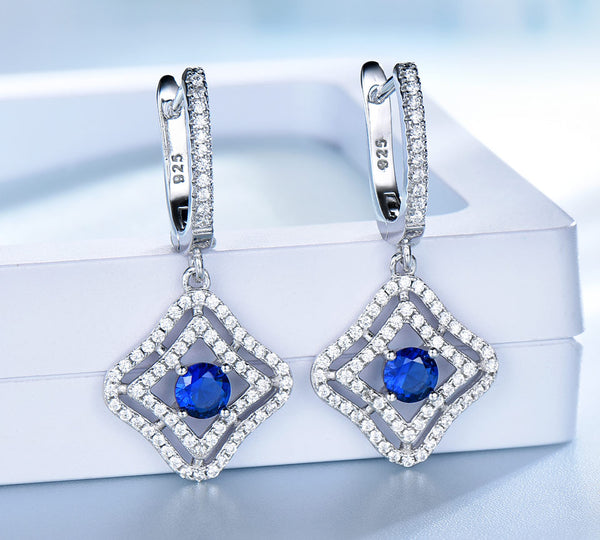Dangling Blue and White Cubic Zirconia Sterling Silver Earrings