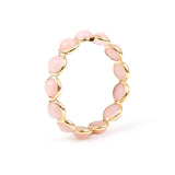 Pink Opal Round Cabochon Band, Yellow Gold