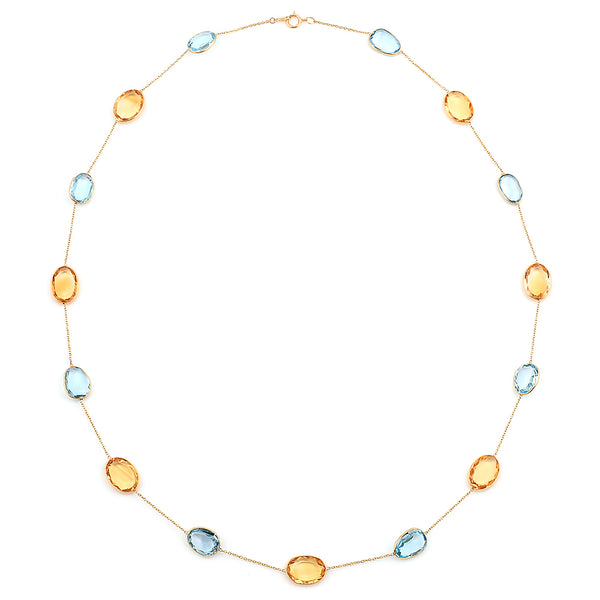 Oval shape Blue Topaz and Citrine Necklace, 18 Karat Gold