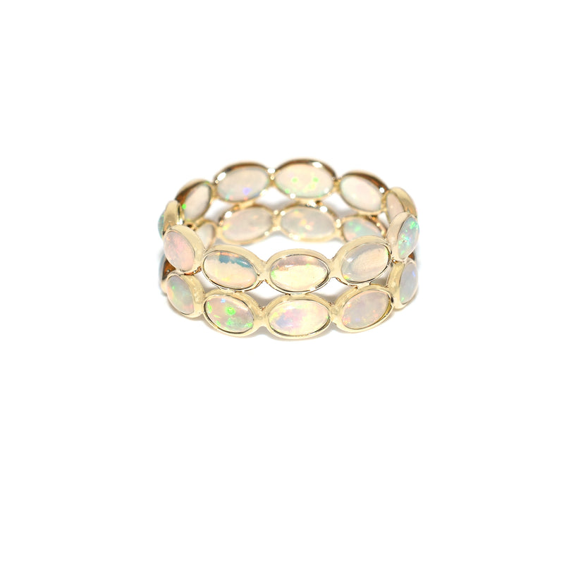Opal Oval Cabochon Double Line Band, Yellow Gold