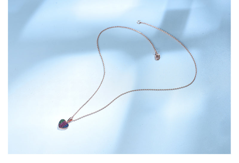 Tri-Color Heart Cubic Zirconia Pendant Necklace, Sterling Silver