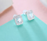 Emerald-Cut White Cubic Zirconia Sterling Silver Earrings