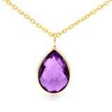 14k Yellow Gold Pear Shape Purple Amethyst Pendant Necklace