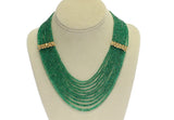 Fine Emerald Faceted Beads Necklace with Floral Emerald Designs, 18K Gold