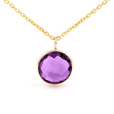 14k Yellow Gold Round Purple Amethyst Cushion Cut Pendant Necklace