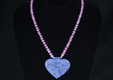 Heart-Shaped Sapphire Carving Necklace with Pink Sapphire Carved Beads, 14K