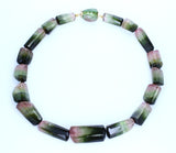 Large Faceted Rectangular Bi-Color Tourmaline Beads with a Tourmaline Clasp