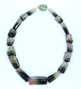 Large Faceted Rectangular Bi-Color Tourmaline Beads with a Tourmaline Clasp