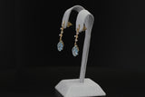 Cupid's Arrow Leaf Carved Blue Topaz Earrings with Diamonds, 14K Yellow Gold