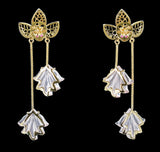 Dual Carved Rose Quartz Earrings with Gold Leaf Work with Ruby