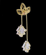 Dual Carved Rose Quartz Earrings with Gold Leaf Work with Ruby