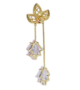 Dual Carved Rose Quartz Earrings with Gold Leaf Work with Ruby