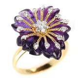 Carved Floral Amethyst Ring with Diamonds