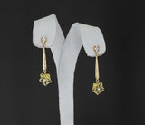 Carved Floral Lemon Topaz Drop Earrings with Diamonds, 14 Karat Gold