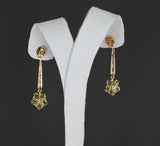 Carved Floral Lemon Topaz Drop Earrings with Diamonds, 14 Karat Gold