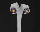 Carved Round Floral Amethyst Earrings with Diamonds
