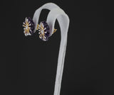 Carved Round Floral Amethyst Earrings with Diamonds