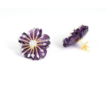 Carved Round Floral Amethyst Earrings with Diamonds