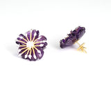 Carved Round Floral Amethyst Earrings with Diamonds