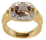 Diamond and Watch Band Style Ring, 14K Yellow and Rose Gold