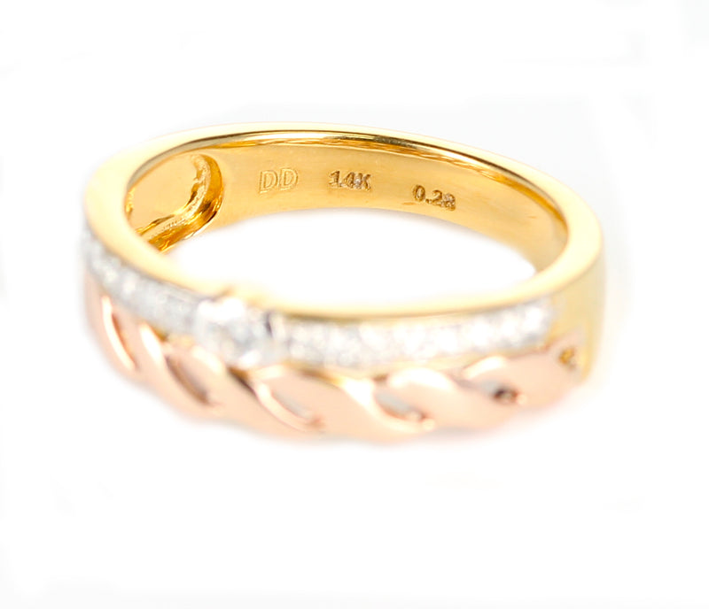 Duo Stack Ring with Fusion Yellow and Rope Rose Gold with Diamonds, 14K