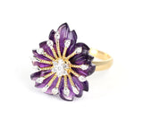Carved Floral Amethyst Ring with Diamonds