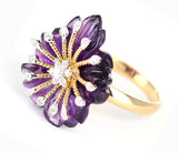 Carved Floral Amethyst Ring with Diamonds