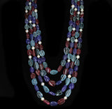 Tumbled Aquamarine, Tourmaline, Tanzanite and Pearl Beads Necklace