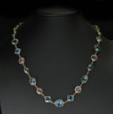 Round Rose Quartz and Oval and Diamond Blue Topaz Faceted Necklace 18K Fine Necklace