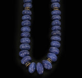 Genuine & Natural Carved Blue Sapphire Beads Necklace with Calibre Sapphire & Gold Spacers