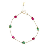 4 x 6 Oval Genuine Ruby and Emerald 18k Yellow Gold Adjustable Bracelet