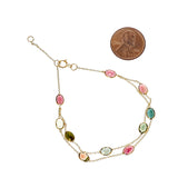 Oval Genuine Multi-Tourmaline 18k Yellow Gold Adjustable Bracelet
